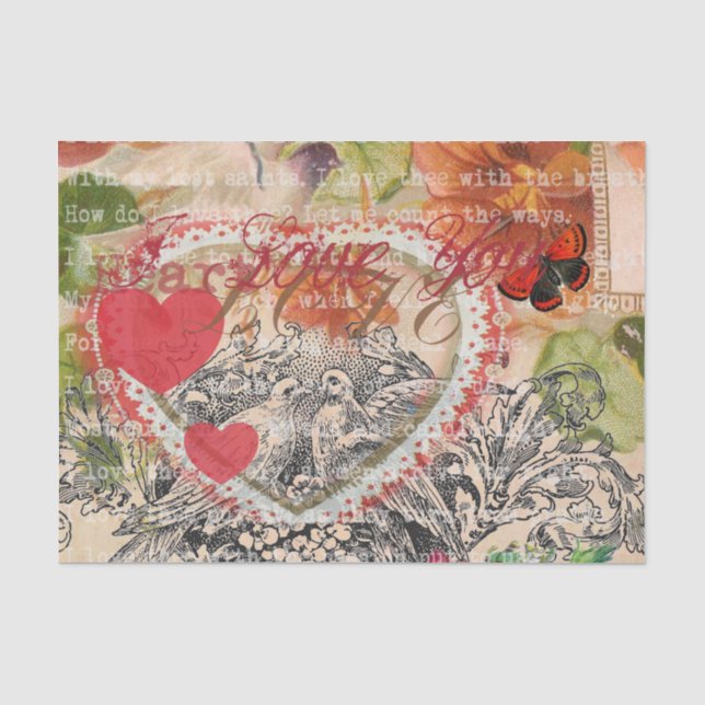 Love Birds Heart Red Art Collage Seidenpapier (Vorderseite)