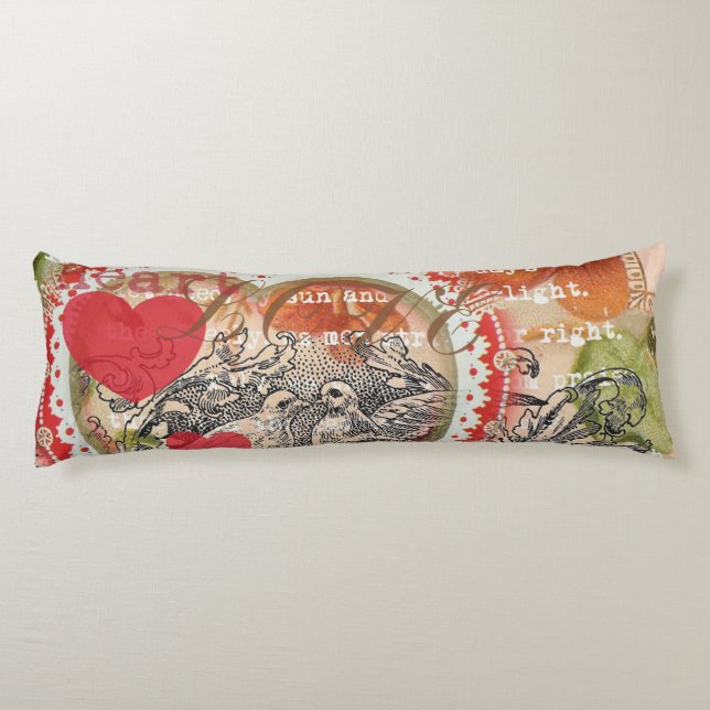 Love Birds Heart Red Art Collage Seitenschläferkissen (Rückseite)