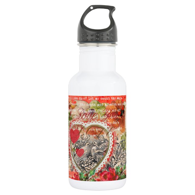 Love Birds Heart Red Art Collage Trinkflasche (Vorderseite)
