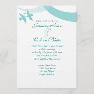 Love Birds Hochzeitseinladung, Aquamarin Einladung