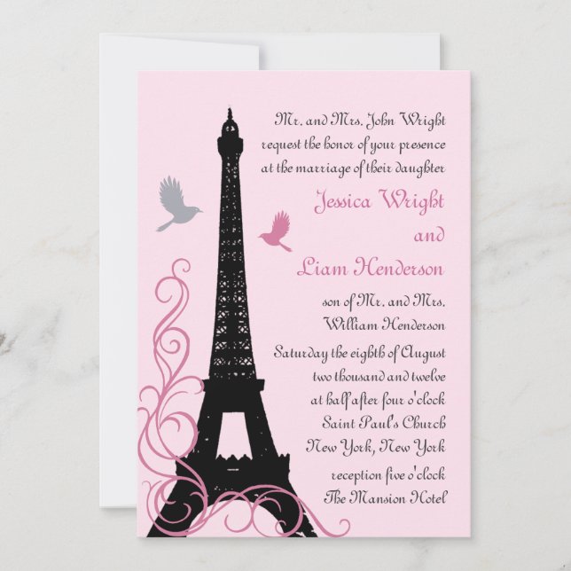 Love Birds Hochzeitseinladung (pink) Einladung (Vorderseite)