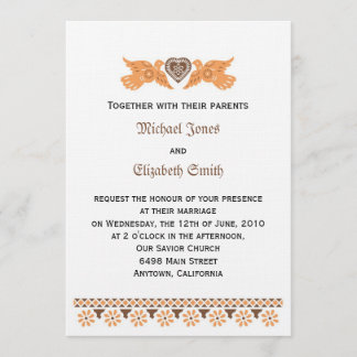 Love Birds Invitation - Persimmon/Braun auf Leinen Einladung