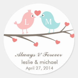 Love Birds Monogram Gastgeschenk Hochzeit Stickers