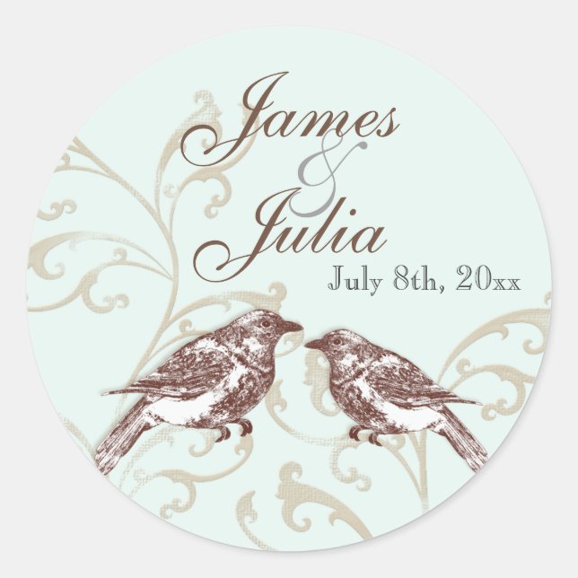 Love Birds 'n Lace - Aqua Wedding Siegel Runder Aufkleber (Vorderseite)