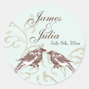 Love Birds 'n Lace - Aqua Wedding Siegel Runder Aufkleber