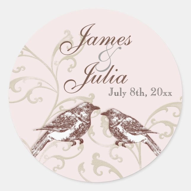 Love Birds 'n Lace - Rose Wedding Siegel Runder Aufkleber (Vorderseite)