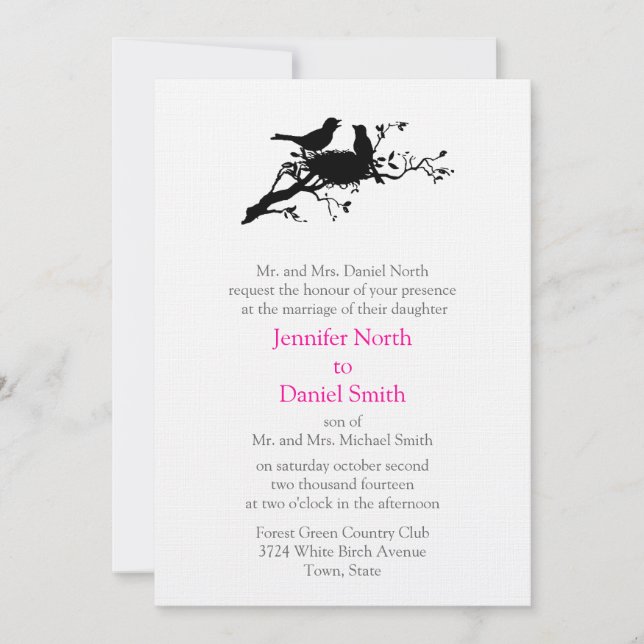 Love Birds Nest Silhouette Hochzeit Einladungen (Vorderseite)