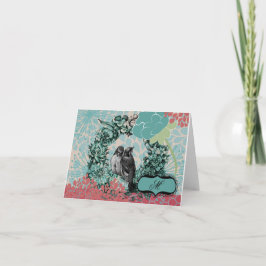 Love Birds on Floral Wreath Feiertagskarte