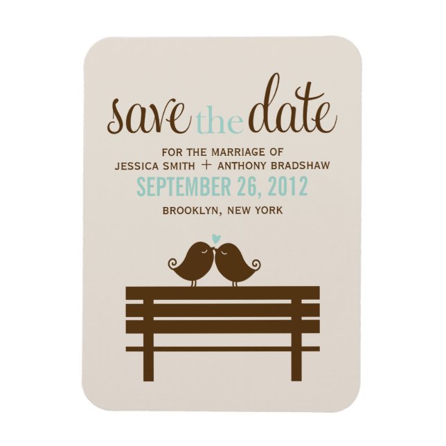 Love Birds on Park Bench Wedding Magnet (Vertikal)