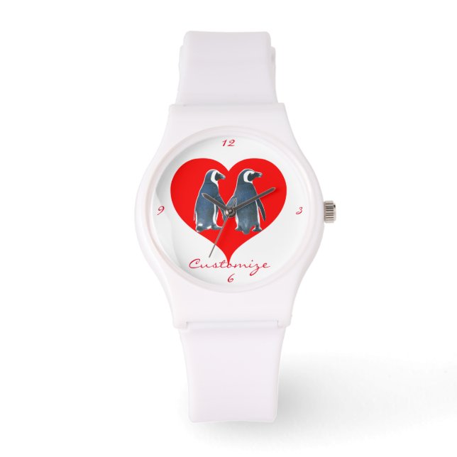 Love Birds Penguin Couple Heart Thunder_Cove Armbanduhr (Vorderseite)