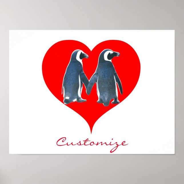 Love Birds Penguin Couple Red Heart Thunder_Cove Poster (Vorne)
