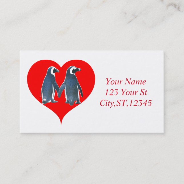 Love Birds Penguin Couple Red Heart Thunder_Cove Visitenkarte (Vorderseite)
