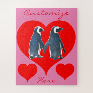 Love Birds Penguin Couple Red Hearts Thunder_Cove
