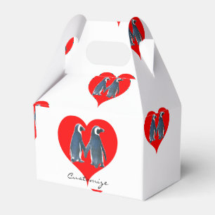 Love Birds Penguin Couple Red Hearts Thunder_Cove Geschenkschachtel
