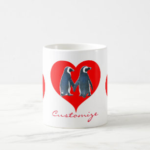 Love Birds Penguin Couple Red Hearts Thunder_Cove Kaffeetasse