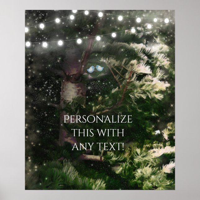 Love Birds + Pine Tree Night Wedding Custom Banner Poster (Vorne)