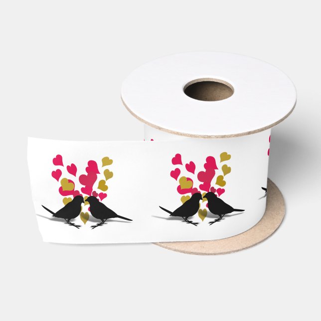 Love Birds Red Hearts Valentine's Day  Satinband (Spule)