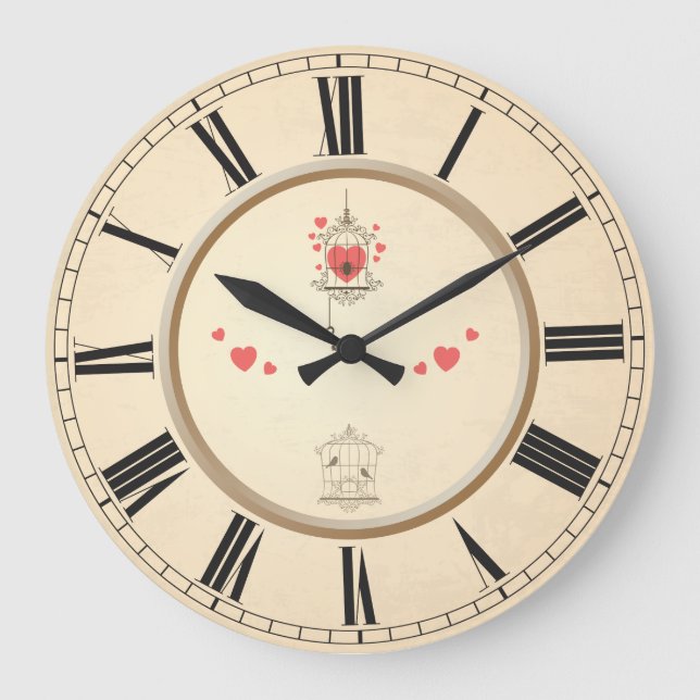 Love Birds Roman Numeral Große Wanduhr (Vorderseite)