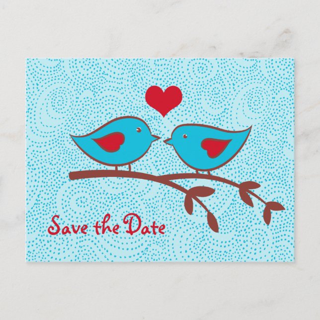 Love Birds Save the Date Postcard Ankündigungspostkarte (Vorderseite)