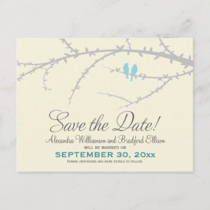 Love Birds Save the Date Postcard (Babyblau) Ankündigungspostkarte