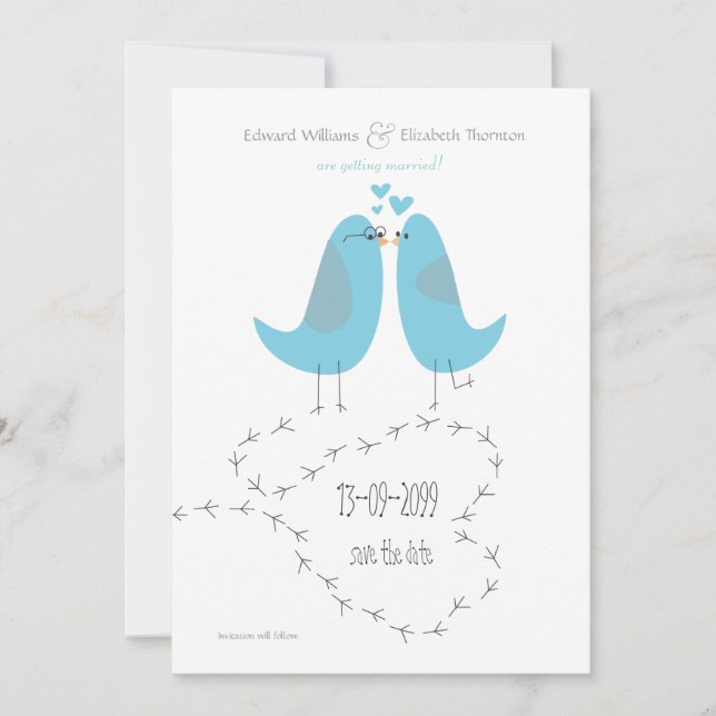 Love Birds Save the Date Wedding Ankündigung (Vorderseite)