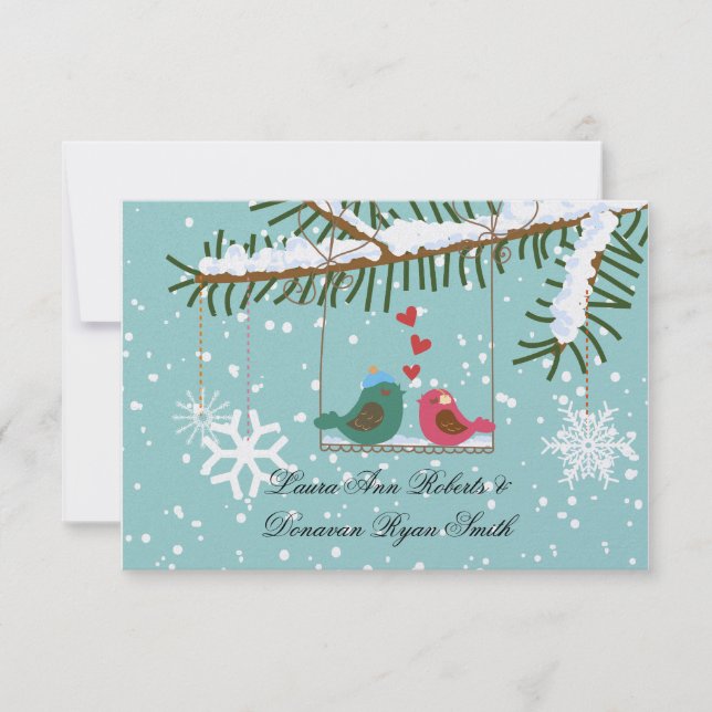 Love Birds Schneeflocken Schneeflocken Weihnachts  RSVP Karte (Vorderseite)
