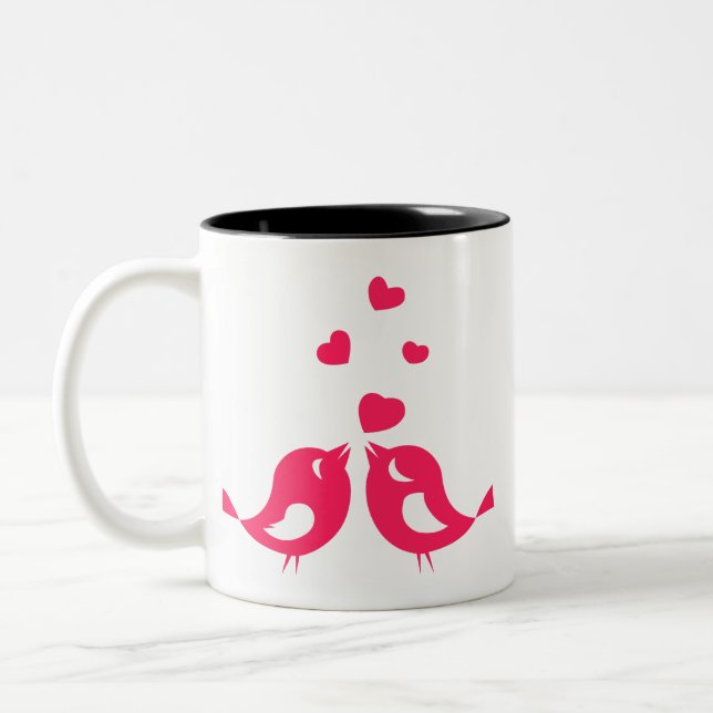 Love Birds Sip Together: Romantic Couple CoffeeMug Zweifarbige Tasse (Links)