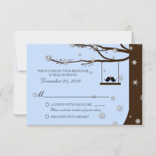Love Birds Snowflakes Oak Tree Winter Hochzeit UAW RSVP Karte