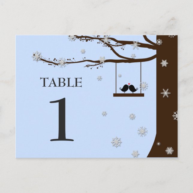 Love Birds Snowflakes Oak Tree Winter Tischnummer (Vorderseite)