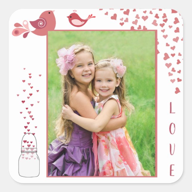 Love Birds Valentine's Day Heart Foto Aufkleber (Vorderseite)