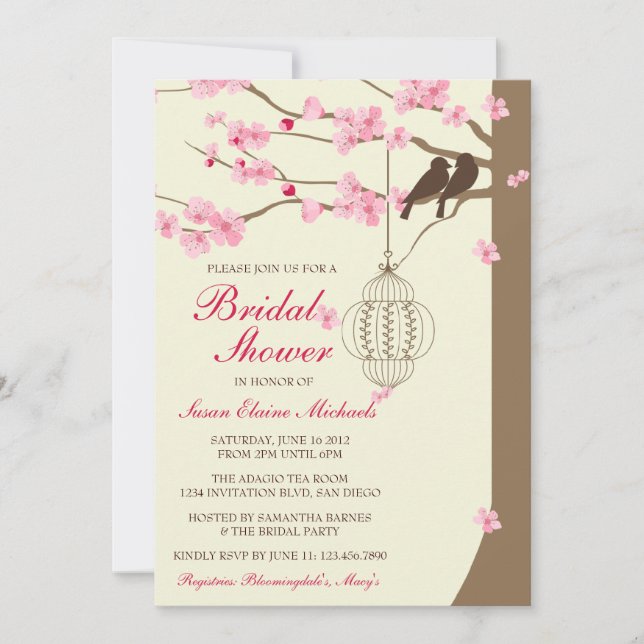 Love Birds Vintag Cage Blossom Brautparty Einladung (Vorderseite)