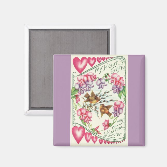 Love Birds Vintag Valentine's Day Magnet (Vorderseite/Rückseite)