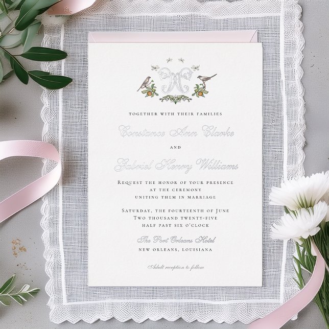 Love Birds "W" Monogram Foil Weditation Folieneinladung (Von Creator hochgeladen)