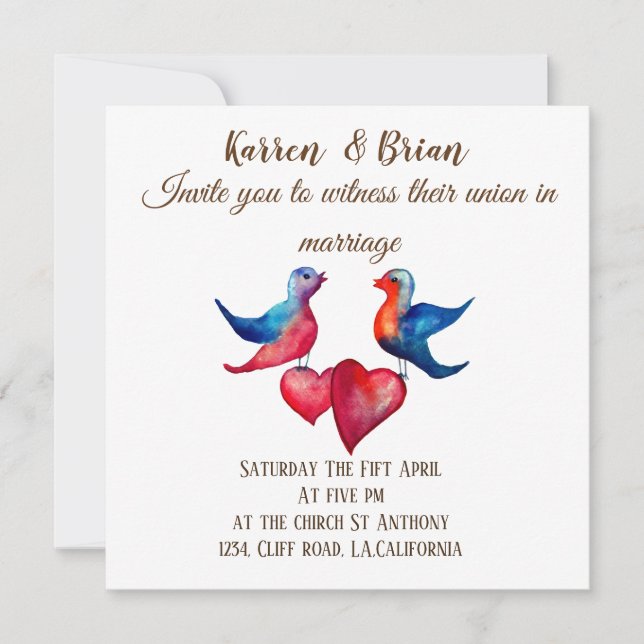 Love Birds Watercolor Einladung (Vorderseite)