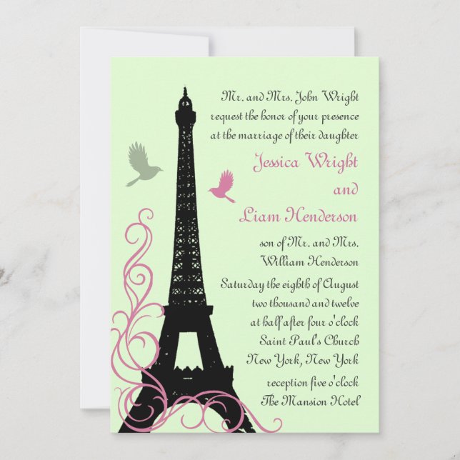 Love Birds Wedding Invitation (grün) Einladung (Vorderseite)