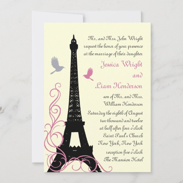 Love Birds Wedding Invitation (off white) Einladung (Vorderseite)