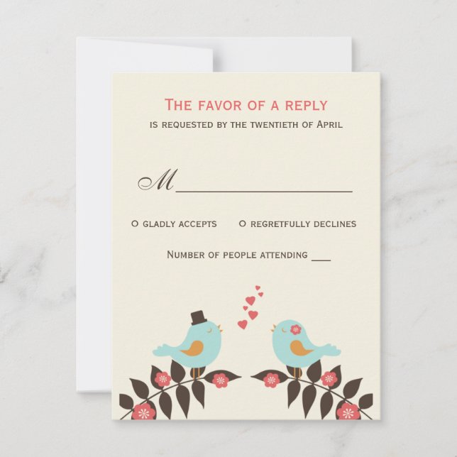 Love Birds Wedding RSVP Card Karte (Vorderseite)