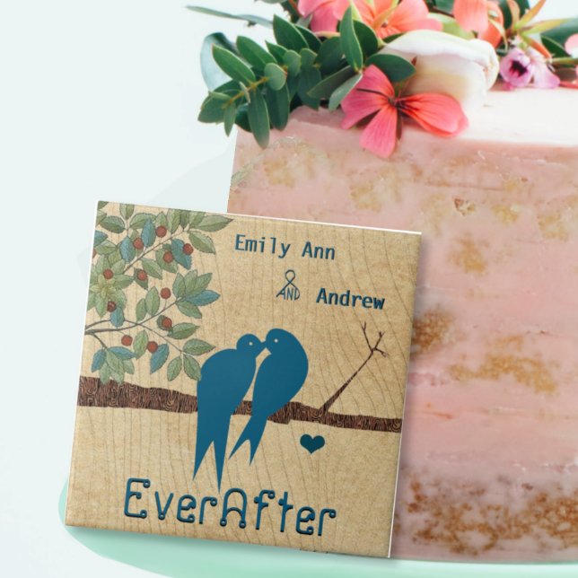 Love Birds Wood Grain Tree Ever After Anniversary Fliese (Von Creator hochgeladen)