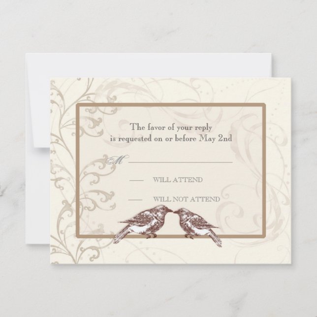 Love Birds'n Lace - Wedding Response Card RSVP Karte (Vorderseite)
