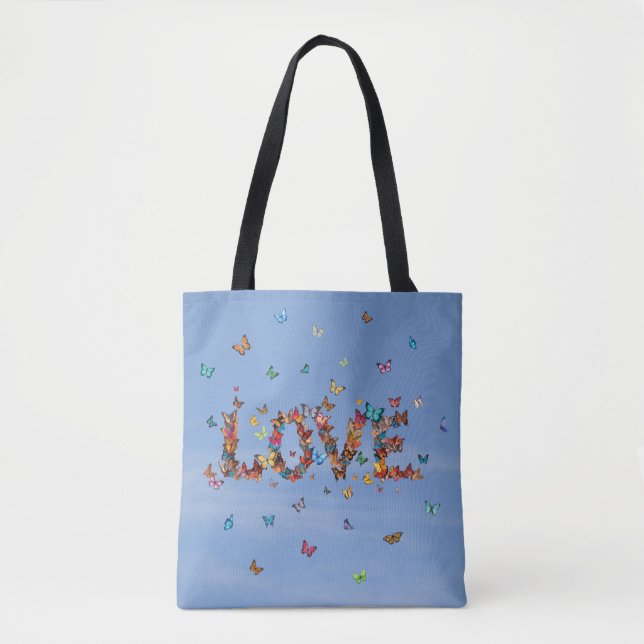 LOVE Blaue Himmel Schmetterlinge | Inspirierende H Tasche (Vorderseite)