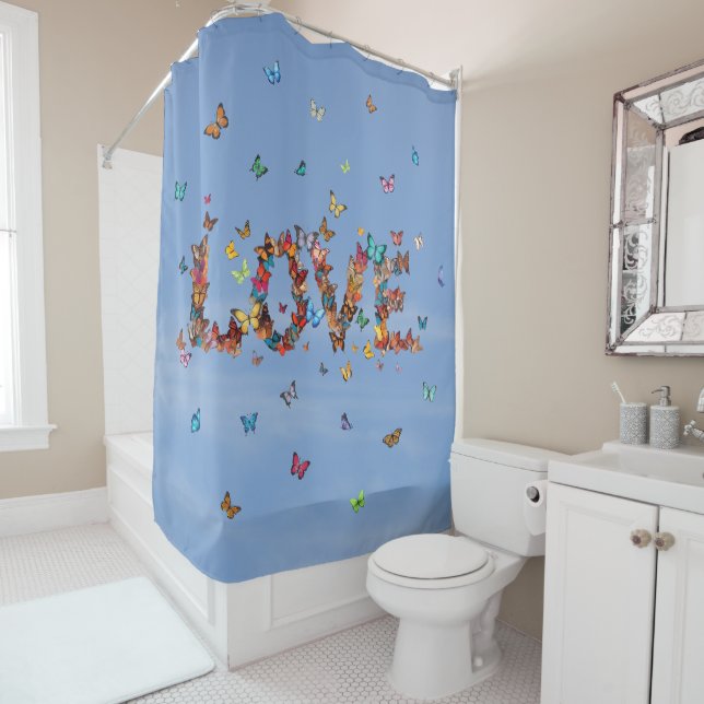 LOVE Blue Sky Butterflies | Inspirational Hope Joy Duschvorhang (Beispiel)