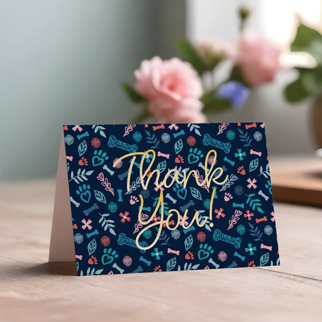 Love Blumen & Foliage Pet Pfosten Print Vielen Dan Karte (Loving Floral & Foliage Pet Paw Print Thank You Card)