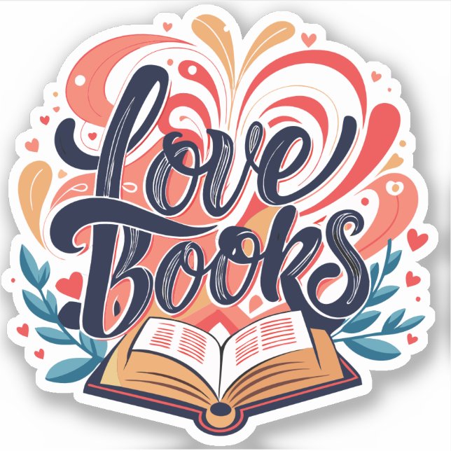 Love Books Kalligrafie Herzdesign Aufkleber (Vorderseite)