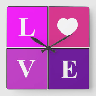 LOVE ~ Bright and cheery, Square wall clock Quadratische Wanduhr