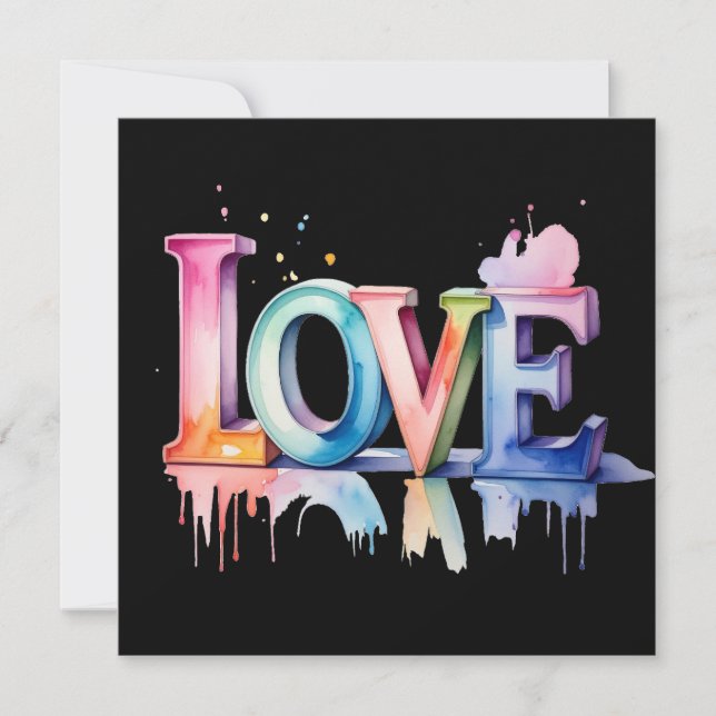 Love Buchstaben in Pastellfarben 3D Einladung (Vorderseite)