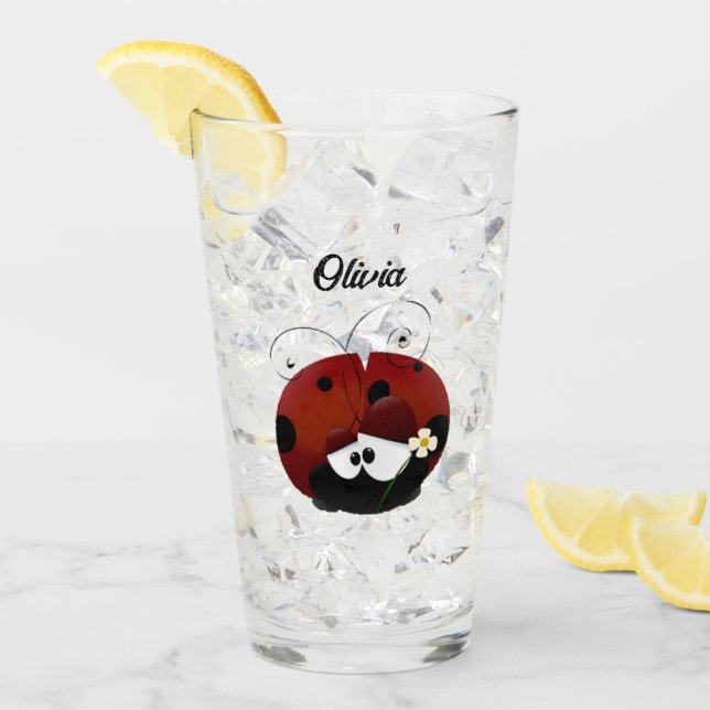 Love Bug Ladybug, Cute Cartoon Valentine’s Day Glas (Vorderseite Ice)