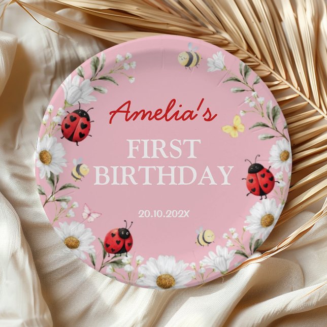 Love Bug Ladybug Daisy Floral Birthday Party Pappteller (Von Creator hochgeladen)