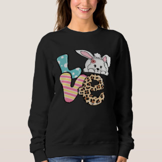 Love Bunny Leopard Plaid Easter Day Retro Groovy Sweatshirt