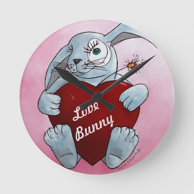 Love Bunny Wall Clock Runde Wanduhr (Vorderseite)