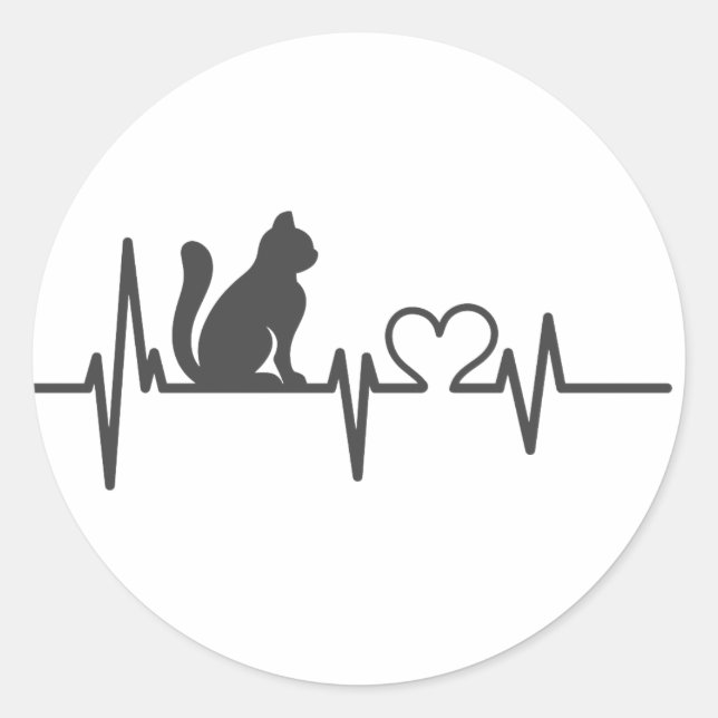 Love cat cardiogram - Choose background color Runder Aufkleber (Vorderseite)